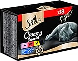 Sheba Katzensnacks Creamy Snacks, 18 praktische Katzenleckerli Sticks, 18x12g (1 Packung) – in den Varietäten Huhn, Lachs (MSC zertifiziert) und Rind zum aus der Hand schleck